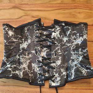 silk blend, steel-boned lace up corset / waist trainer - black and white pattern